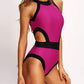 Contrast High Neck Cutout One-Piece Swimwear