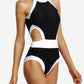 Contrast High Neck Cutout One-Piece Swimwear