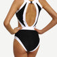 Contrast High Neck Cutout One-Piece Swimwear