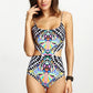 Geometric Spaghetti Strap Tribal Print Crisscross Lace-Up One-Piece Swimsuit