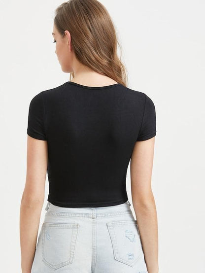 Round Neck Cap Sleeve Form Fitted Glitter Crop Top