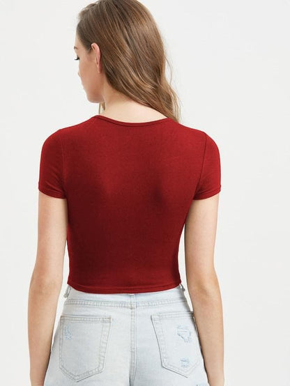 Round Neck Cap Sleeve Form Fitted Glitter Crop Top