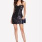 Black Sleeveless V-Neck-Sequin Mini Cami Dress