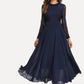 Round Neck Long Sleeve Contrast Lace Buttoned Keyhole Dress