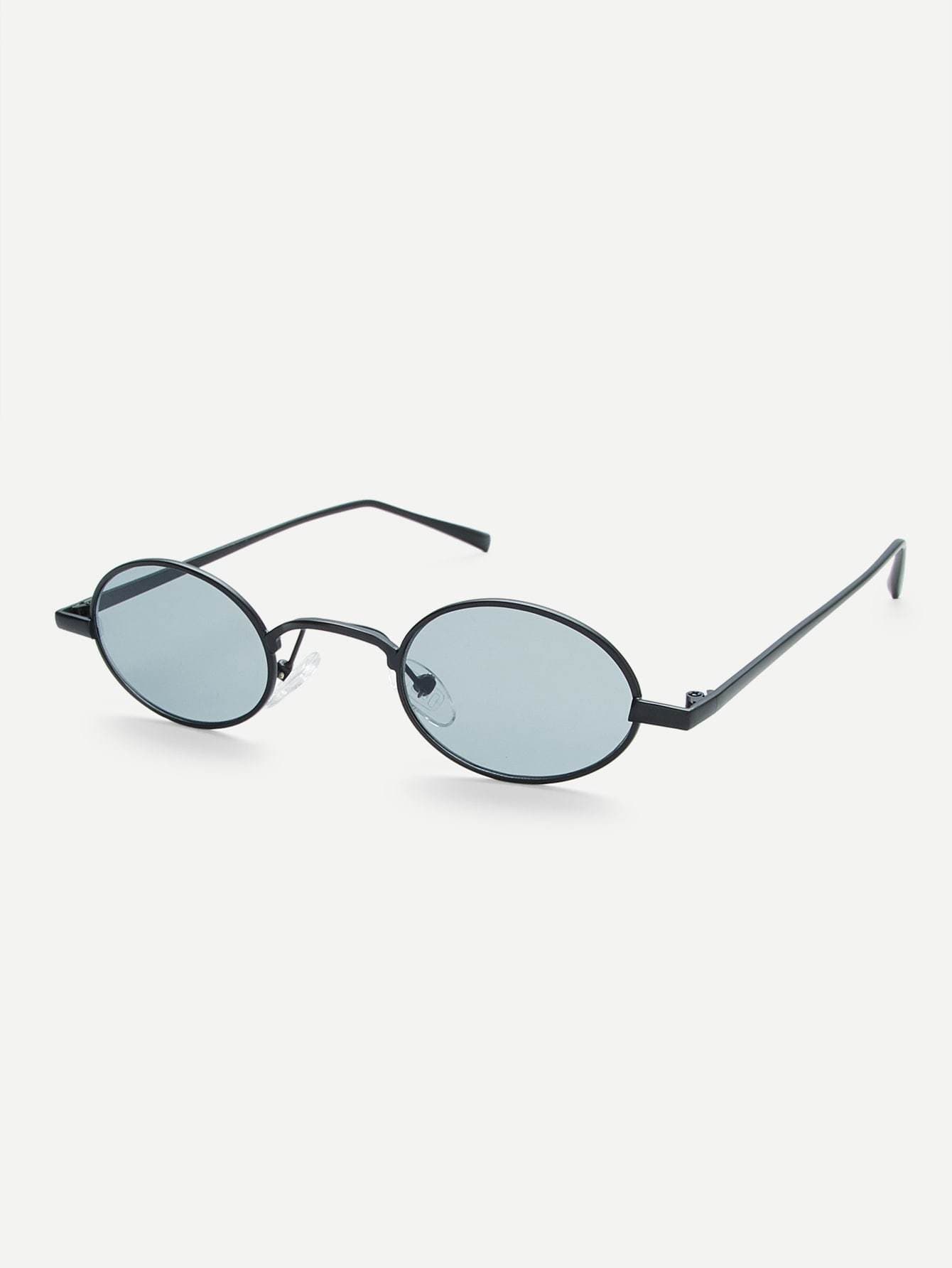 Grey Metal Frame Oval Sunglasses