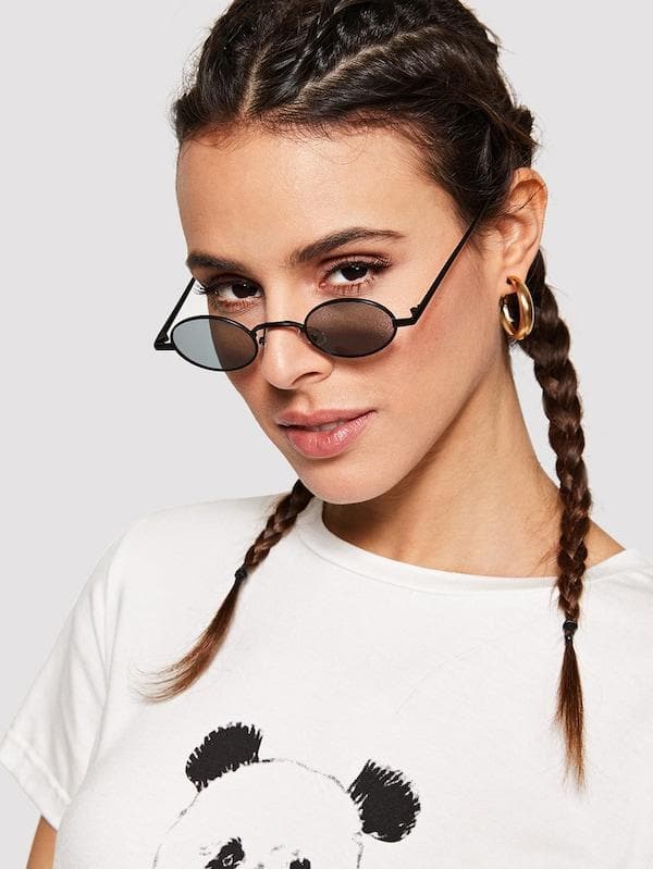 Grey Metal Frame Oval Sunglasses