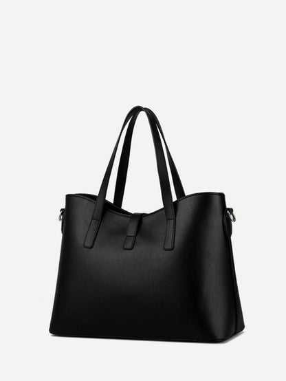 Black Metal Detail Double handle Tote Bag