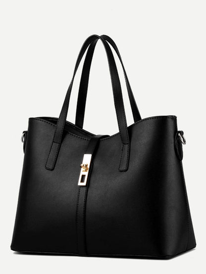 Black Metal Detail Double handle Tote Bag