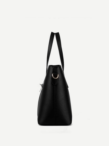 Black Metal Detail Double handle Tote Bag