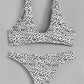 Plunge Neck Knot Front Dot Print Bikini Swimwear