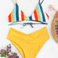 Spaghetti Strap Striped Print Top With Criss  Cross Bikini Swimwear