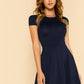 Round Neck High Waist V Back Cap Sleeve Fit & Flare Dress