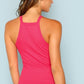 Slim Fit Rib-Knit Solid Fitted Halter Top - Bright Pink
