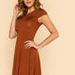 Round Neck High Waist V Back Cap Sleeve Fit & Flare Dress