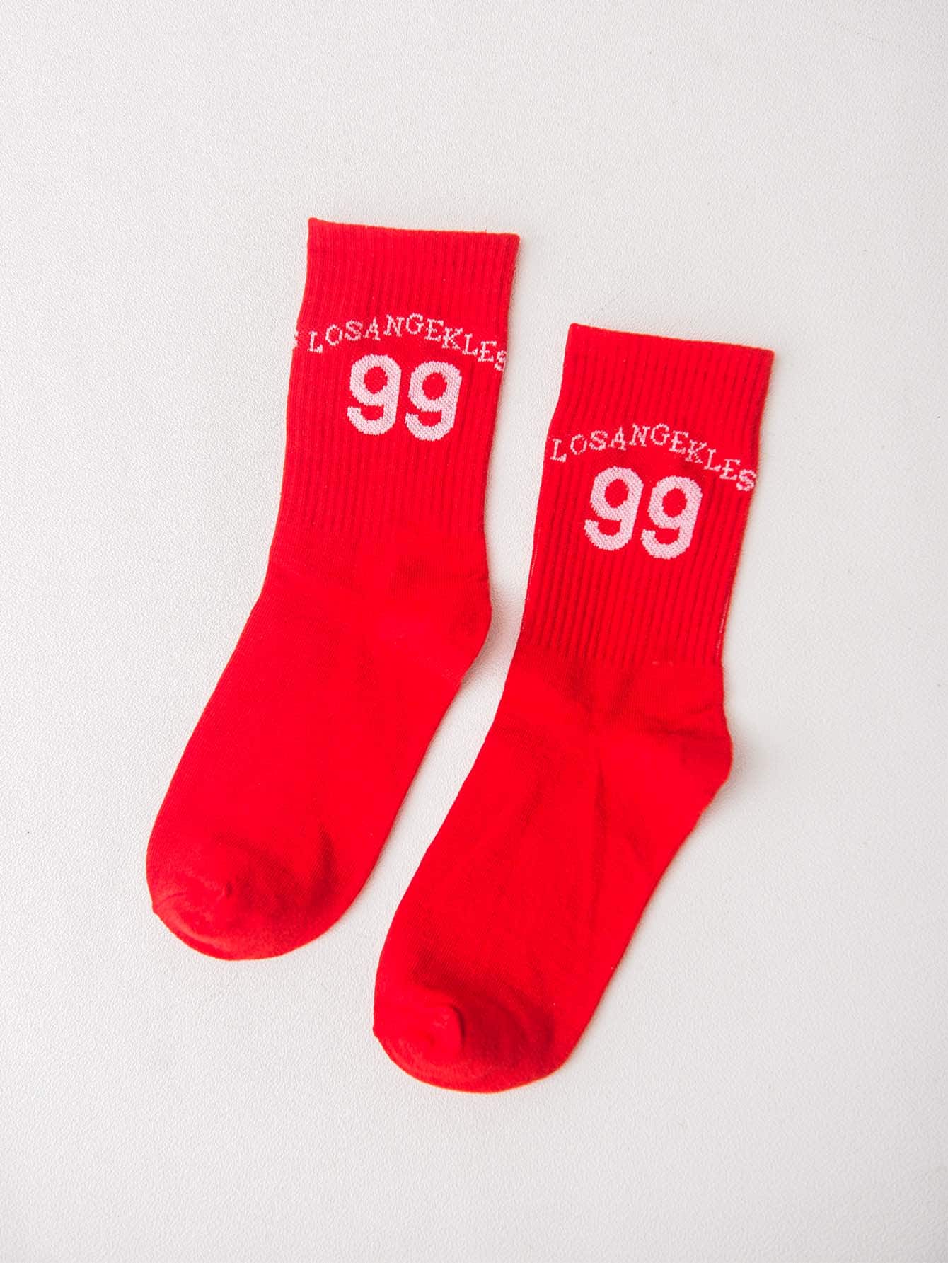 Red Letter Print Socks 1pair