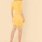 Yellow Laser Cut Zip Back Pencil Dress