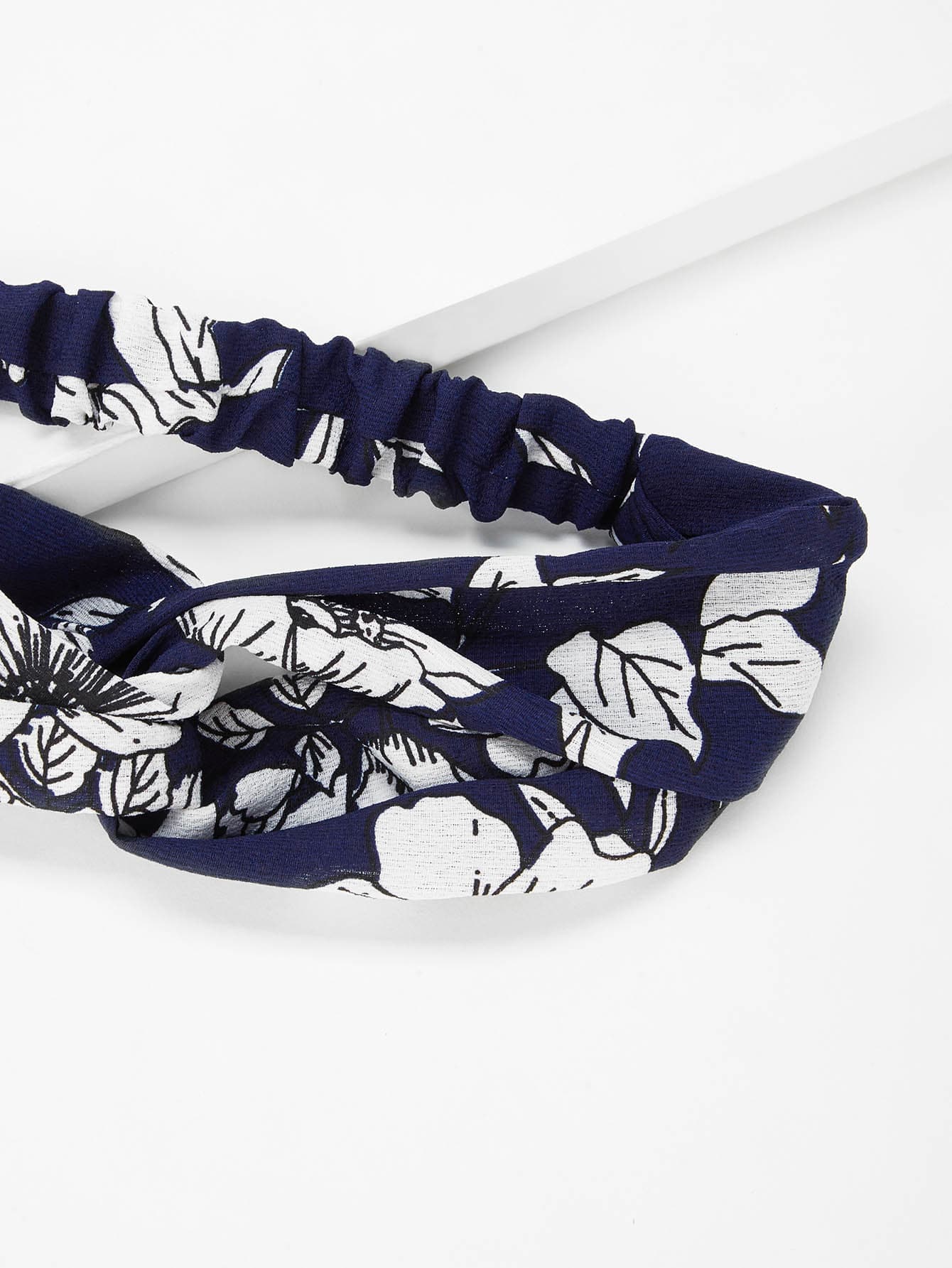 100% Polyester Navy Blue Flower Print Headband
