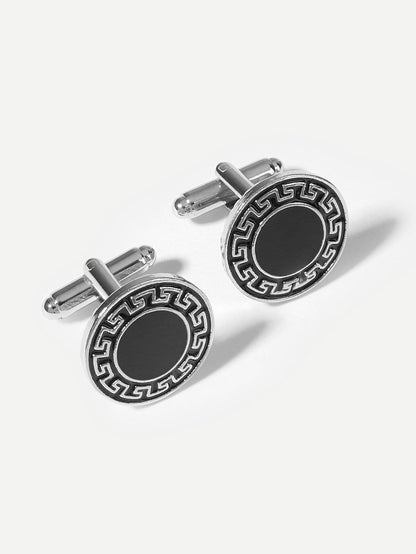 Black Round Silver Cufflinks 1pair