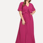 Hot Pink Polyester V Neck Plus Knot Detail Ruffle Solid Dress