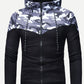Drawstring Zipper Long Sleeve Camo Print Hooded Sweatshirt