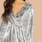 Silver Wrap Front Sequin Dress