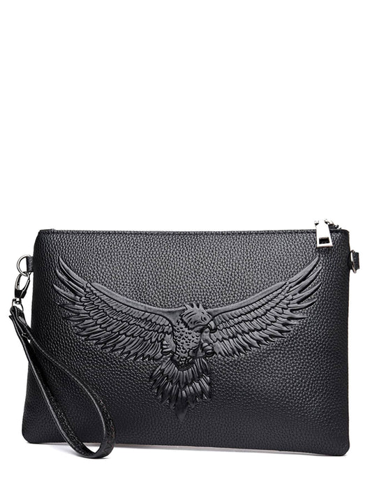 Black PU Leather Eagle Embossed Clutch Bag