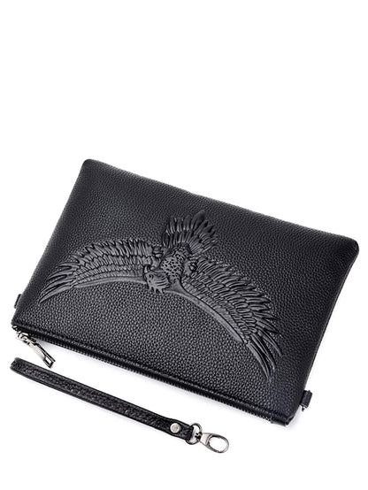 Black PU Leather Eagle Embossed Clutch Bag