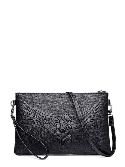 Black PU Leather Eagle Embossed Clutch Bag