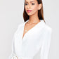 White V Neck Self Belted Solid Blazer Dress
