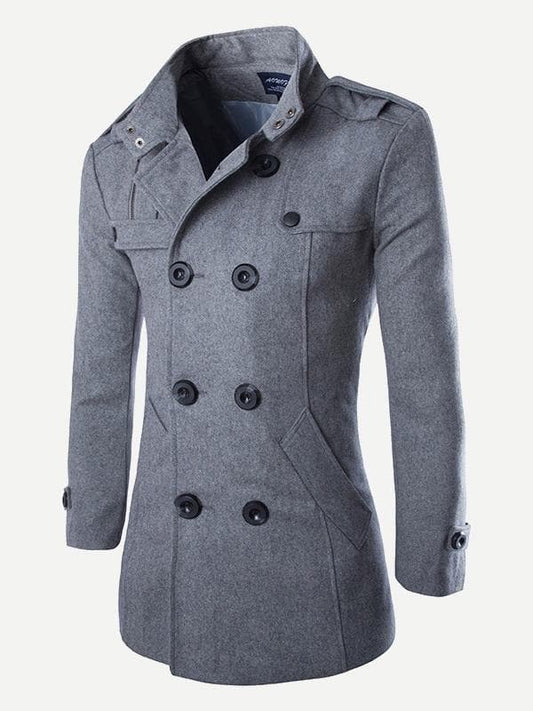 Funnel Neck Double Breasted Pea Coat