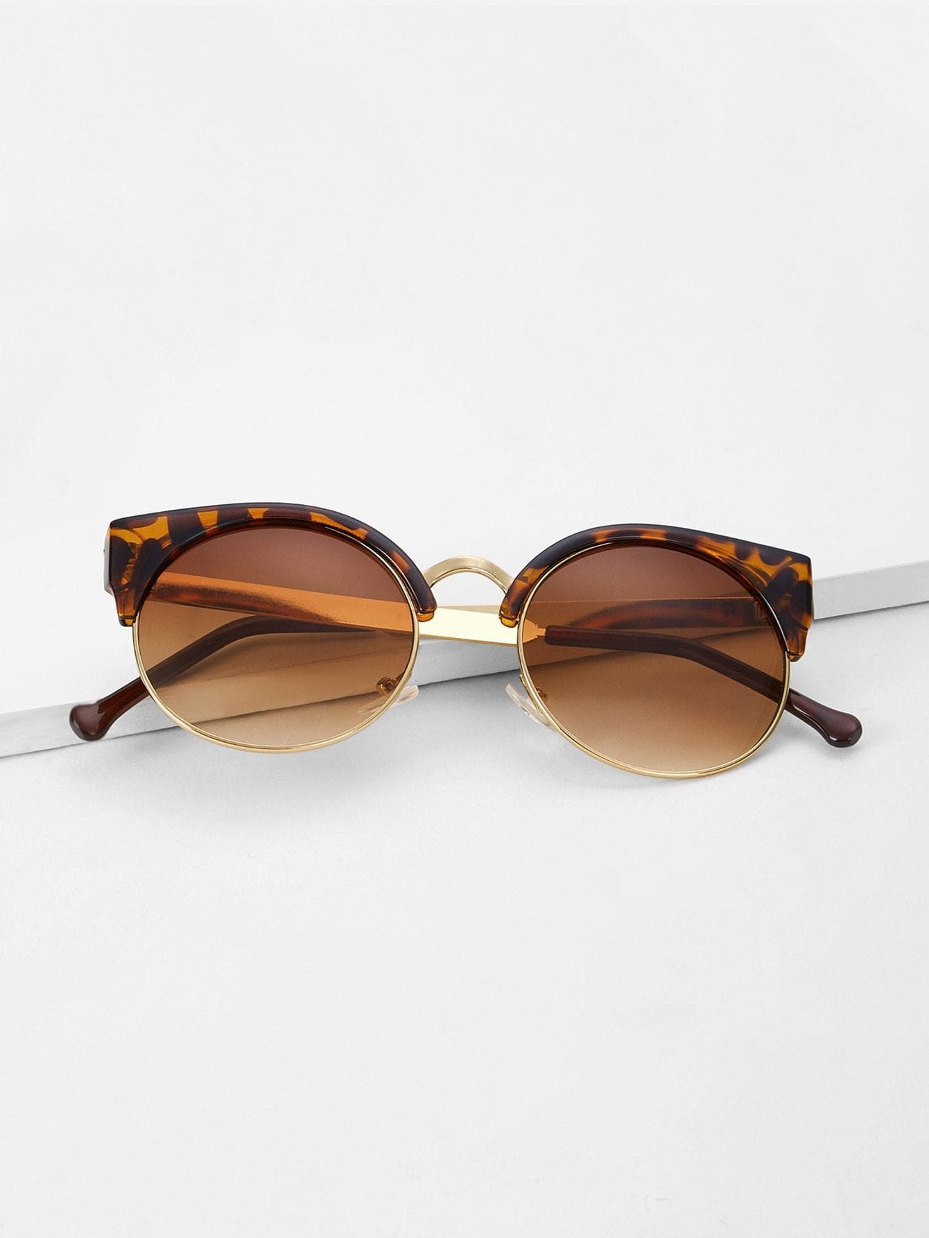 Cat Eye Metal Frame Brown Sunglasses
