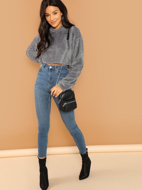 Cropped teddy cheap pullover