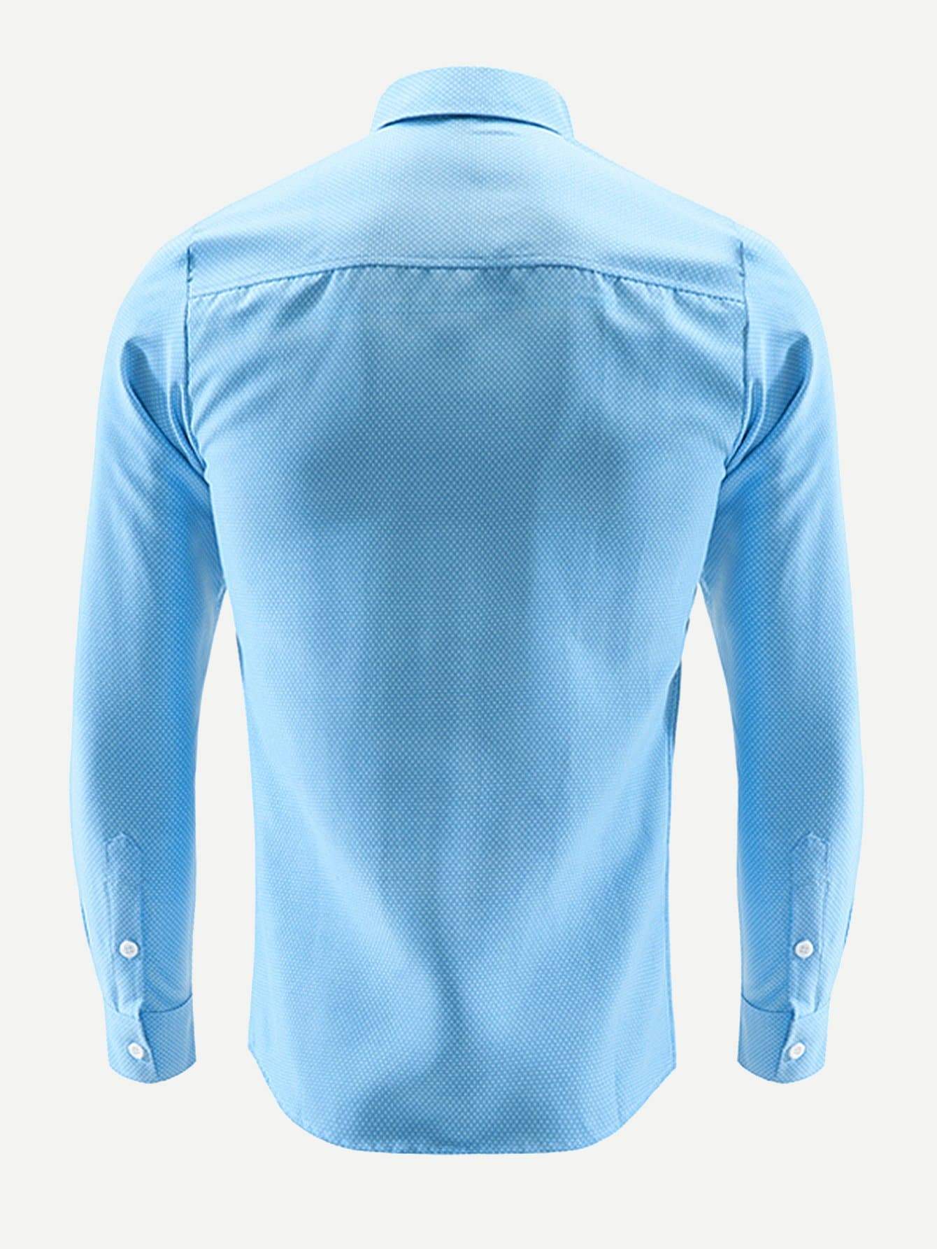 Blue Long Sleeve Pocket Detail Polka Dot Shirt