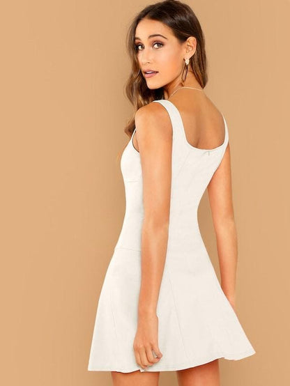 Sleeveless Square Neck Fit & Flare Dress