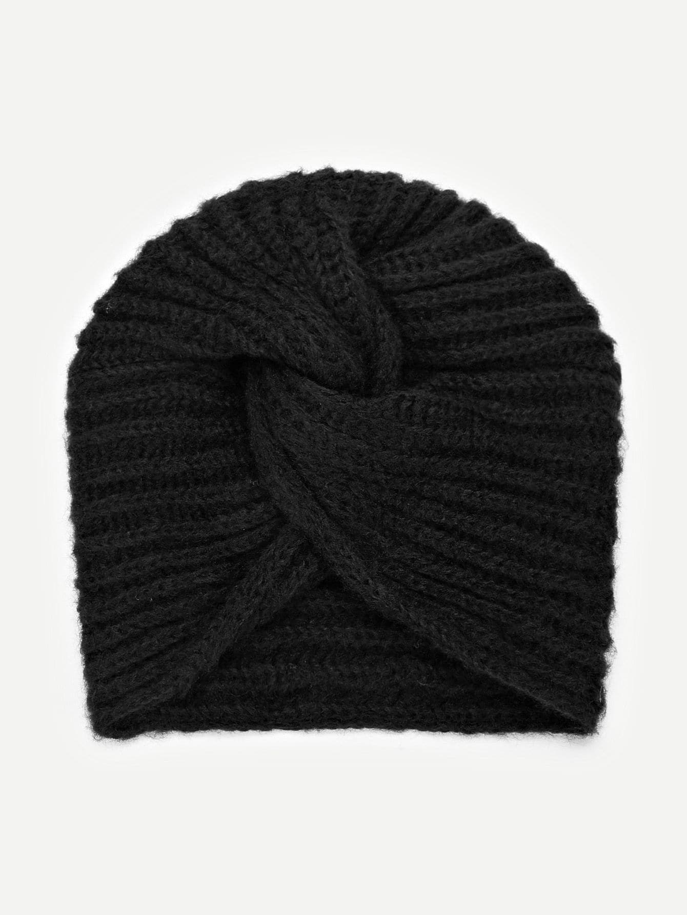 Black Polyester Twist Turban Hat