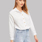 Long Sleeve Solid Button Up Curved Hem Shirt
