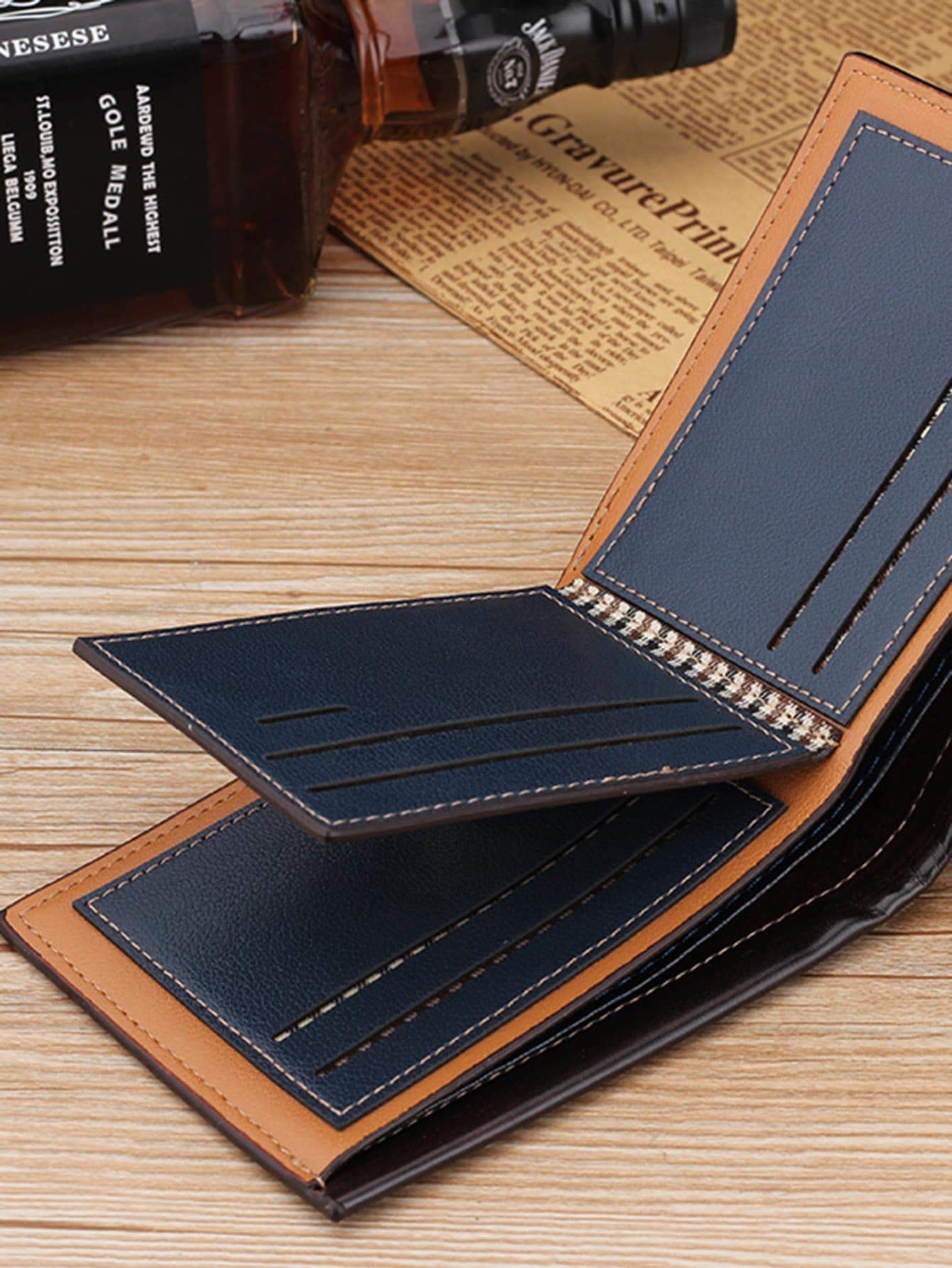 PU Leather Navy Fold Over Wallet