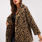 Single Breasted Notch Collar Leopard Print Teddy Coat
