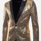 Regular Fit Notched Collar Contrast Placket Single Button Sequin Blazer