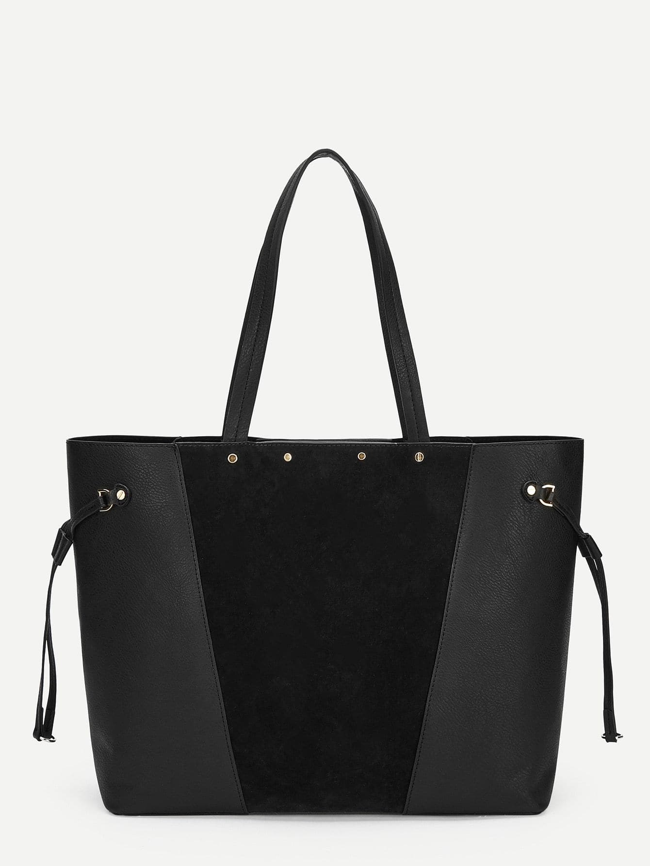 Black Color-block Tote Bag