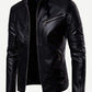 Black Stand Collar Zipper Detail Solid PU Biker Jacket