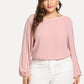 Polyester Round Neck Long Sleeve Plus Contrast Binding Top