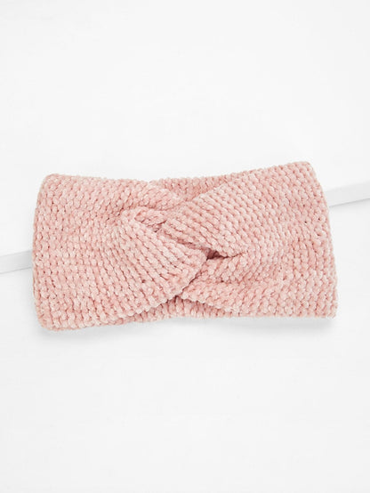 Polyester Pink Chenille Twist Headband