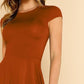 Round Neck High Waist V Back Cap Sleeve Fit & Flare Dress