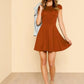 Round Neck High Waist V Back Cap Sleeve Fit & Flare Dress