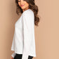 White Long Sleeve Round Neck Solid Rib-Knit Pullover