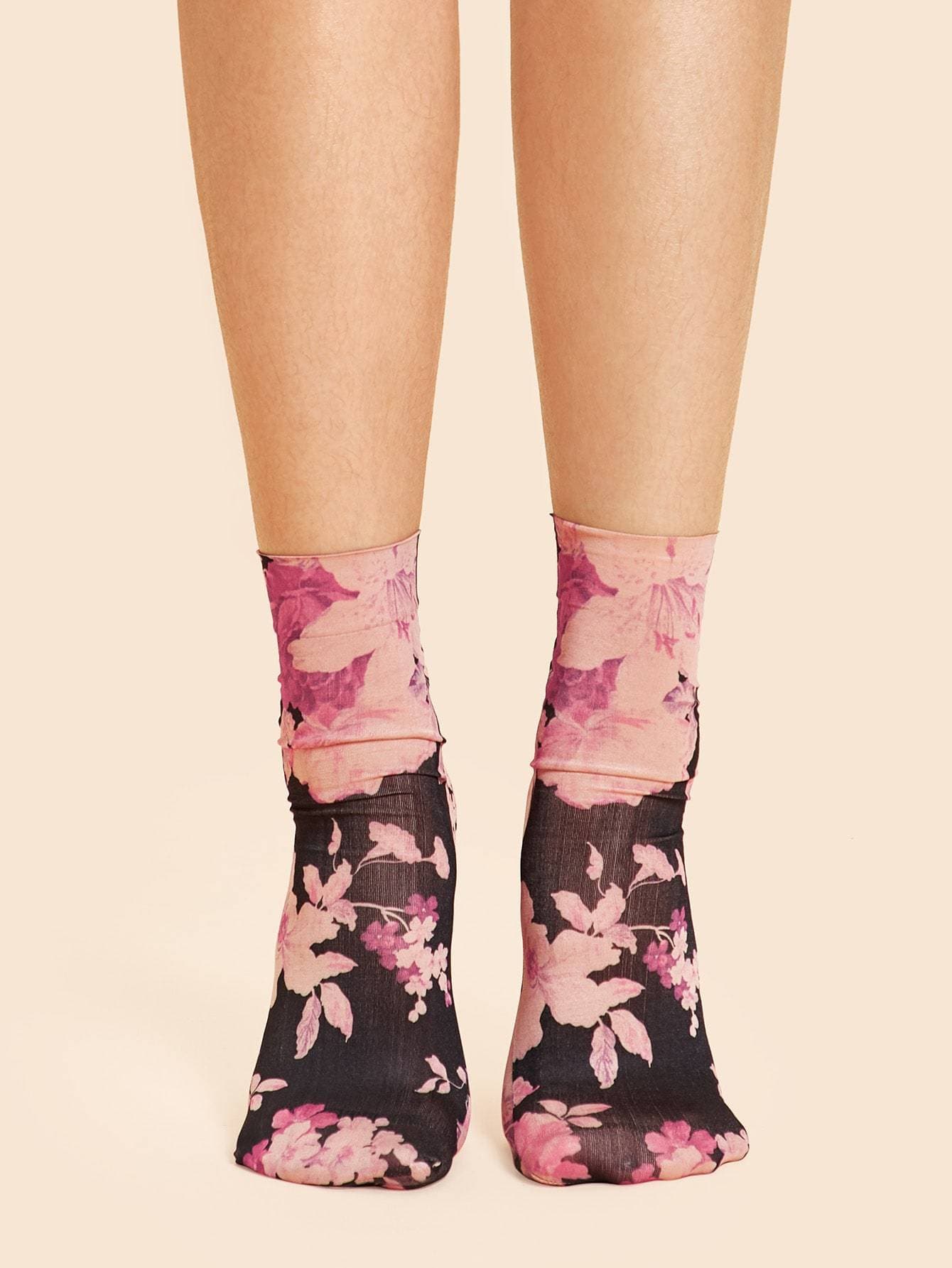 Multicolor Polyester Flower Pattern Socks