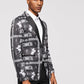 Regular Fit Black and White Notched Collar Graphic Print Blazer