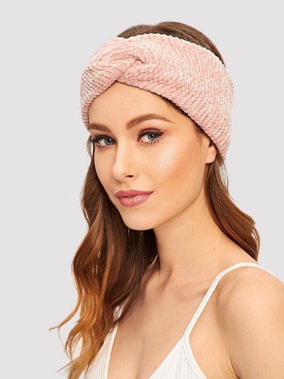 Polyester Pink Chenille Twist Headband