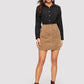 Long Sleeve Solid Button Up Curved Hem Shirt